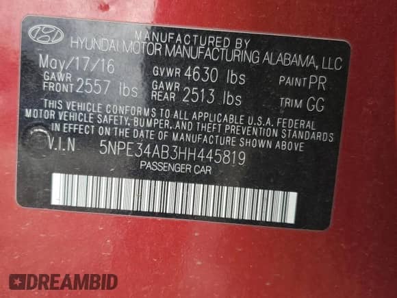 2017 Hyundai Sonata Sport с VIN 5NPE34AB3HH445819, выставлен на аукционе Copart как лот 54669845 с пробегом 74 529 миль миль и Списание • Salvage title. История ставок и продаж доступна на DreamBid. Изображение 12.