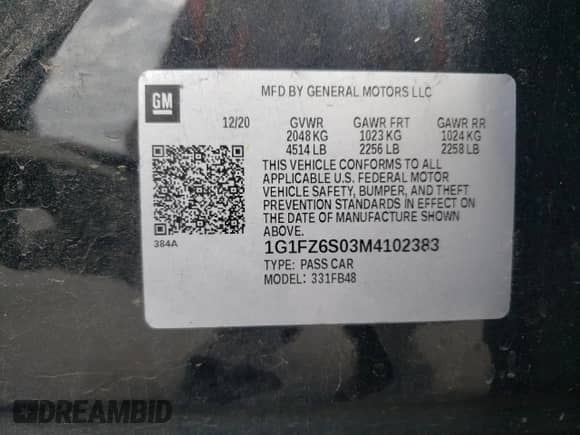 2021 Chevrolet Bolt EV Premier with VIN 1G1FZ6S03M4102383, listed as a Copart auction lot 56550395 with Not provided miles and Salvage title. Bid and sale history available at DreamBid. Image 12.