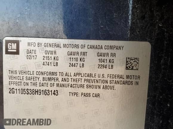 2017 Chevrolet Impala LT z VIN 2G1105S38H9163143, wystawiony jako Copart lot #68393805 z przebiegiem 102 167 mil mil oraz Czysty tytuł • Clean title. Historia ofert i sprzedaży dostępna na DreamBid. Obrazek 12.