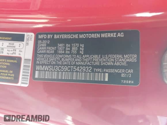 2012 MINI Hardtop z VIN WMWSU3C59CT542932, wystawiony jako IAAI lot #43251120 z przebiegiem 175 000 mil mil oraz . Historia ofert i sprzedaży dostępna na DreamBid. Obrazek 9.