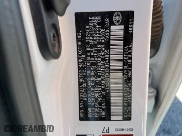 2017 Toyota Camry SE with VIN 4T1BF1FKXHU344005, listed as a Copart auction lot 81164235 with 108,977 mi miles and Salvage title. Bid and sale history available at DreamBid. Image 12.