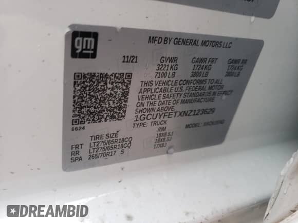 2022 Chevrolet Silverado 1500 с VIN 1GCUYFETXNZ123629, выставлен на аукционе Copart как лот 43431105 с пробегом 68 040 миль миль и Списание • Salvage title. История ставок и продаж доступна на DreamBid. Изображение 13.