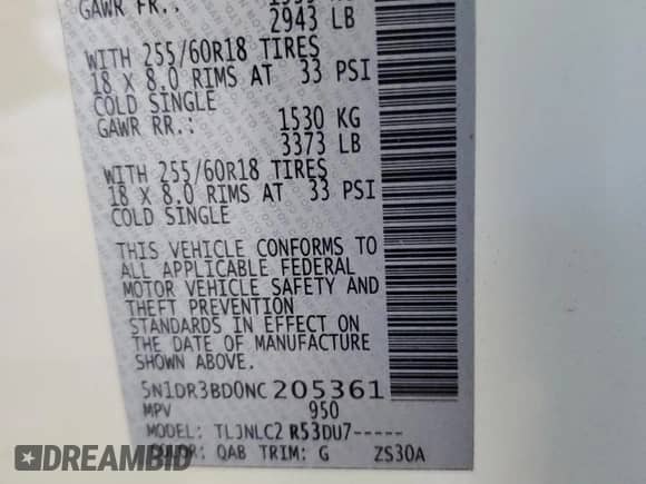 2022 Nissan Pathfinder SV с VIN 5N1DR3BD0NC205361, выставлен на аукционе Copart как лот 71629205 с пробегом Не указан миль и Списание • Salvage title. История ставок и продаж доступна на DreamBid. Изображение 14.