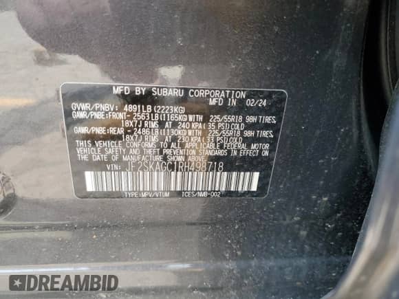 2024 Subaru Forester Special Sports z VIN JF2SKAGC1RH498718, wystawiony jako Copart lot #66312975 z przebiegiem 14 168 mil mil oraz Szkoda całkowita • Salvage title. Historia ofert i sprzedaży dostępna na DreamBid. Obrazek 13.