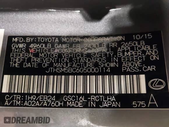 2016 Lexus RC 300 F Sport z VIN JTHSM5BC6G5000114, wystawiony jako IAAI lot #41608559 z przebiegiem 156 692 mil mil oraz . Historia ofert i sprzedaży dostępna na DreamBid. Obrazek 9.