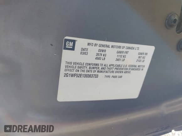 2003 Chevrolet Impala with VIN 2G1WF52E139363733, listed as a IAAI auction lot 43459095 with 97,195 mi miles and . Bid and sale history available at DreamBid. Image 9.