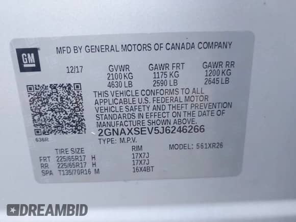 2018 Chevrolet Equinox LT z VIN 2GNAXSEV5J6246266, wystawiony jako IAAI lot #43139092 z przebiegiem 104 464 mil mil oraz . Historia ofert i sprzedaży dostępna na DreamBid. Obrazek 9.