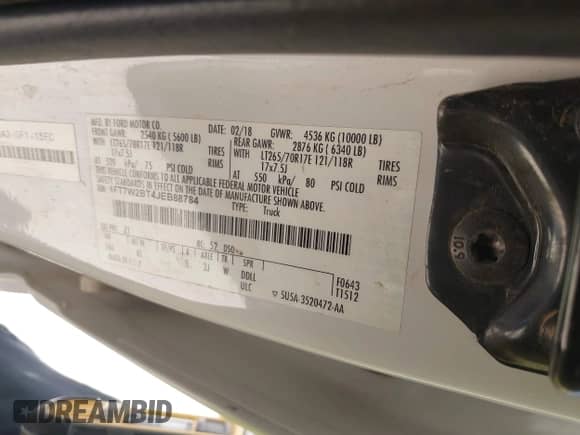 2018 Ford F-250 XL с VIN 1FT7W2BT4JEB88784, выставлен на аукционе IAAI как лот 42976667 с пробегом 249 335 миль миль и . История ставок и продаж доступна на DreamBid. Изображение 8.