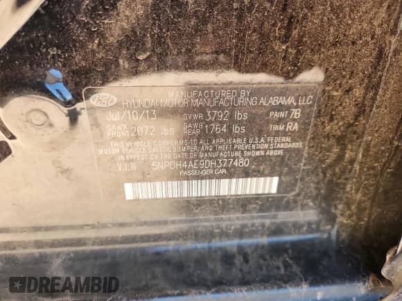 2013 Hyundai Elantra GLS с VIN 5NPDH4AE9DH377480, выставлен на аукционе Copart как лот 82447385 с пробегом 121 738 миль миль и Списание • Salvage title. История ставок и продаж доступна на DreamBid. Изображение 13.