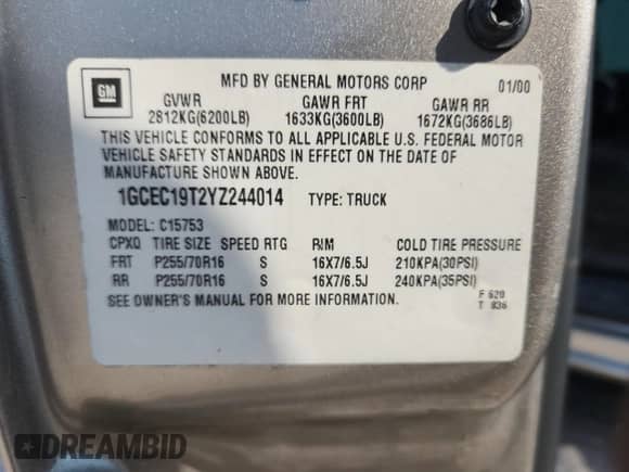 2000 Chevrolet Silverado 1500 LS z VIN 1GCEC19T2YZ244014, wystawiony jako Copart lot #67629735 z przebiegiem Nie podano mil oraz Szkoda całkowita • Salvage title. Historia ofert i sprzedaży dostępna na DreamBid. Obrazek 12.