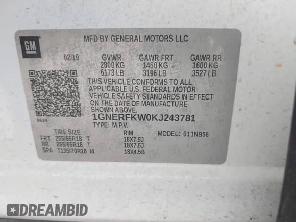 2019 Chevrolet Traverse LS с VIN 1GNERFKW0KJ243781, выставлен на аукционе IAAI как лот 43055993 с пробегом 67 856 миль миль и . История ставок и продаж доступна на DreamBid. Изображение 9.