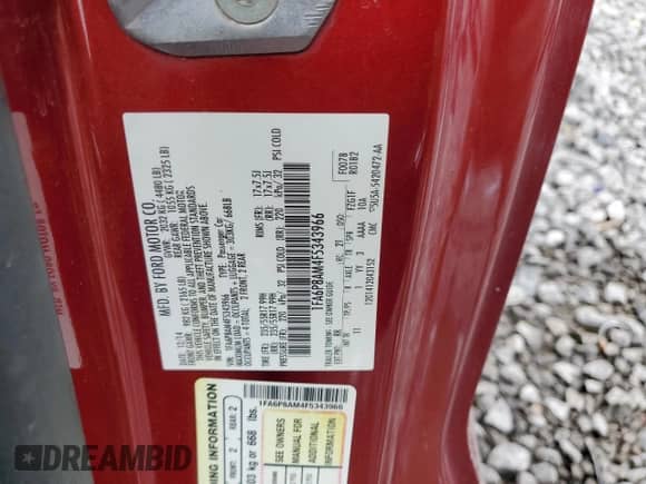 2015 Ford Mustang V6 with VIN 1FA6P8AM4F5343966, listed as a Copart auction lot 67437655 with 129,550 mi miles and Salvage title. Bid and sale history available at DreamBid. Image 13.