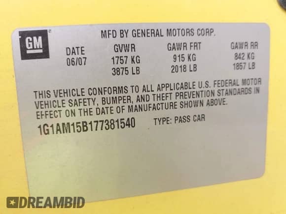 2007 Chevrolet Cobalt SS z VIN 1G1AM15B177381540, wystawiony jako IAAI lot #41471271 z przebiegiem 159 691 mil mil oraz . Historia ofert i sprzedaży dostępna na DreamBid. Obrazek 9.