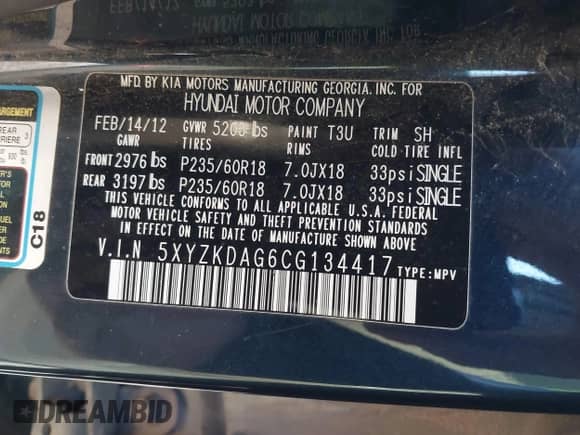 2012 Hyundai Santa Fe Limited с VIN 5XYZKDAG6CG134417, выставлен на аукционе IAAI как лот 40932038 с пробегом 152 966 миль миль и . История ставок и продаж доступна на DreamBid. Изображение 9.