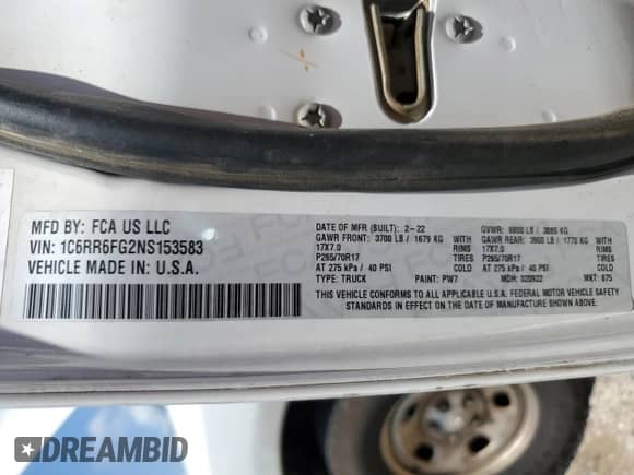 2022 Ram 1500 Tradesman z VIN 1C6RR6FG2NS153583, wystawiony jako Copart lot #67838195 z przebiegiem 77 285 mil mil oraz Czysty tytuł • Clean title. Historia ofert i sprzedaży dostępna na DreamBid. Obrazek 12.