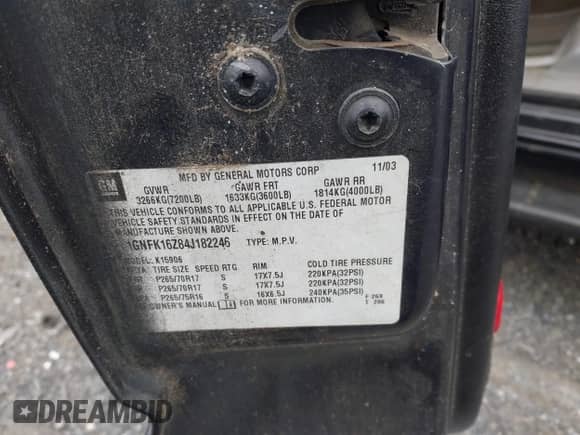 2004 Chevrolet Suburban LT with VIN 1GNFK16Z84J182246, listed as a IAAI auction lot 42931299 with 127,268 mi miles and . Bid and sale history available at DreamBid. Image 9.