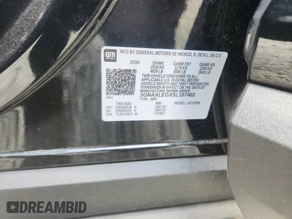 2025 Chevrolet Equinox FWD RS с VIN 3GNAXLEGXSL107402, выставлен на аукционе Copart как лот 86208495 с пробегом 9 394 миль миль и Списание • Salvage title. История ставок и продаж доступна на DreamBid. Изображение 14.