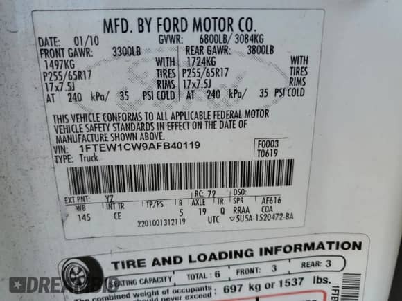 2010 Ford F-150 XL с VIN 1FTEW1CW9AFB40119, выставлен на аукционе Copart как лот 71549555 с пробегом 177 450 миль миль и Списание • Salvage title. История ставок и продаж доступна на DreamBid. Изображение 12.