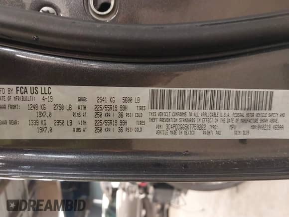 2019 Dodge Journey Crossroad z VIN 3C4PDDGG5KT759262, wystawiony jako IAAI lot #42331051 z przebiegiem 91 694 mil mil oraz . Historia ofert i sprzedaży dostępna na DreamBid. Obrazek 9.