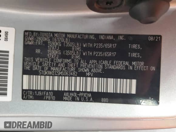 2021 Toyota Sienna LE z VIN 5TDKRKEC5MS063482, wystawiony jako Copart lot #85741055 z przebiegiem 292 086 mil mil oraz Czysty tytuł • Clean title. Historia ofert i sprzedaży dostępna na DreamBid. Obrazek 13.