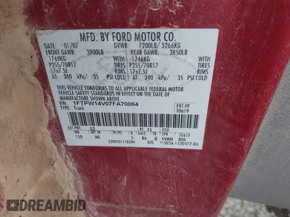 2007 Ford F-150 XLT z VIN 1FTPW14V07FA70064, wystawiony jako IAAI lot #43519828 z przebiegiem 86 139 mil mil oraz . Historia ofert i sprzedaży dostępna na DreamBid. Obrazek 9.