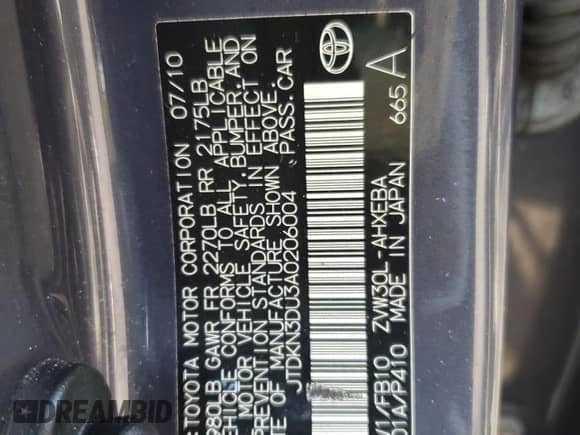 2010 Toyota Prius II with VIN JTDKN3DU3A0206004, listed as a Copart auction lot 83575304 with 198,384 mi miles and Salvage title. Bid and sale history available at DreamBid. Image 12.