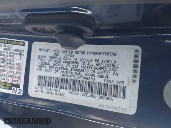 2005 Toyota Corolla CE с VIN 1NXBR32E65Z349393, выставлен на аукционе IAAI как лот 43535395 с пробегом 224 645 миль миль и . История ставок и продаж доступна на DreamBid. Изображение 9.