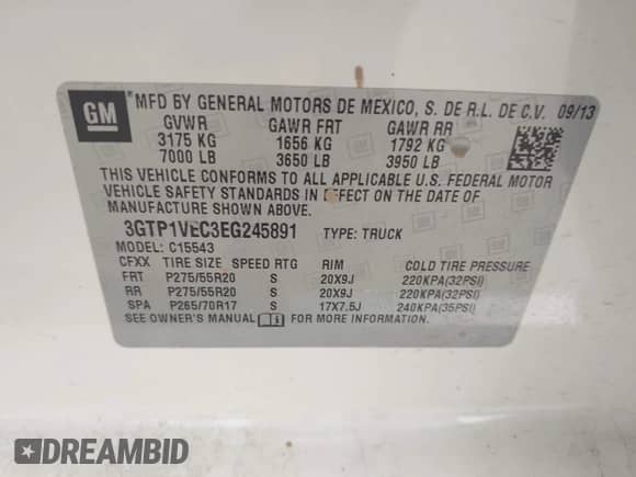 2014 GMC Sierra 1500 SLT с VIN 3GTP1VEC3EG245891, выставлен на аукционе IAAI как лот 42781226 с пробегом 152 793 миль миль и . История ставок и продаж доступна на DreamBid. Изображение 9.