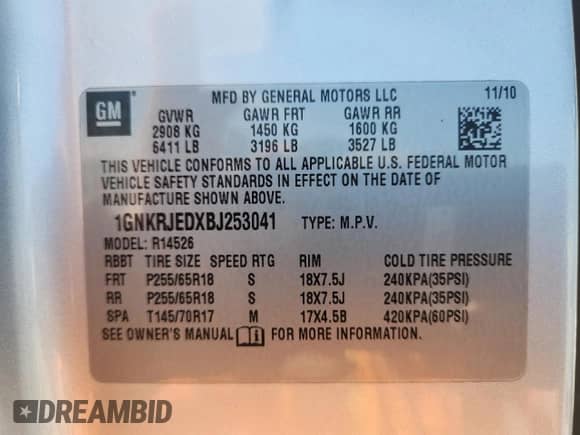 2011 Chevrolet Traverse 2LT с VIN 1GNKRJEDXBJ253041, выставлен на аукционе Copart как лот 80211975 с пробегом 127 113 миль миль и Списание • Salvage title. История ставок и продаж доступна на DreamBid. Изображение 13.
