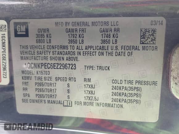2014 Chevrolet Silverado 1500 Work Truck z VIN 1GCNKPEC6EZ296723, wystawiony jako IAAI lot #42026115 z przebiegiem 247 718 mil mil oraz . Historia ofert i sprzedaży dostępna na DreamBid. Obrazek 9.