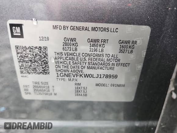 2020 Chevrolet Traverse LS z VIN 1GNEVFKW0LJ178959, wystawiony jako Copart lot #66644395 z przebiegiem 66 631 mil mil oraz Szkoda całkowita • Salvage title. Historia ofert i sprzedaży dostępna na DreamBid. Obrazek 13.