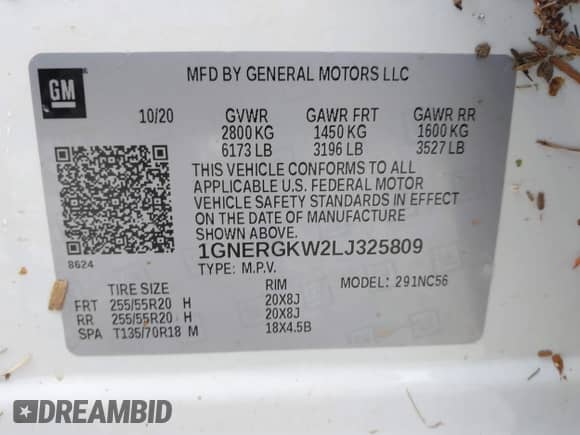 2020 Chevrolet Traverse LT Cloth с VIN 1GNERGKW2LJ325809, выставлен на аукционе IAAI как лот 43118959 с пробегом Не указан миль и . История ставок и продаж доступна на DreamBid. Изображение 9.