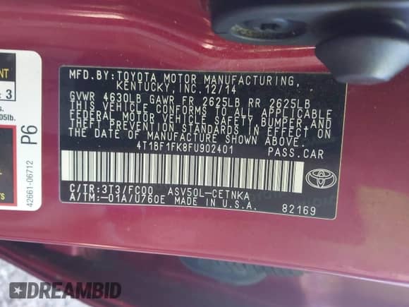 2015 Toyota Camry SE z VIN 4T1BF1FK8FU902401, wystawiony jako IAAI lot #43374452 z przebiegiem 103 323 mil mil oraz . Historia ofert i sprzedaży dostępna na DreamBid. Obrazek 9.