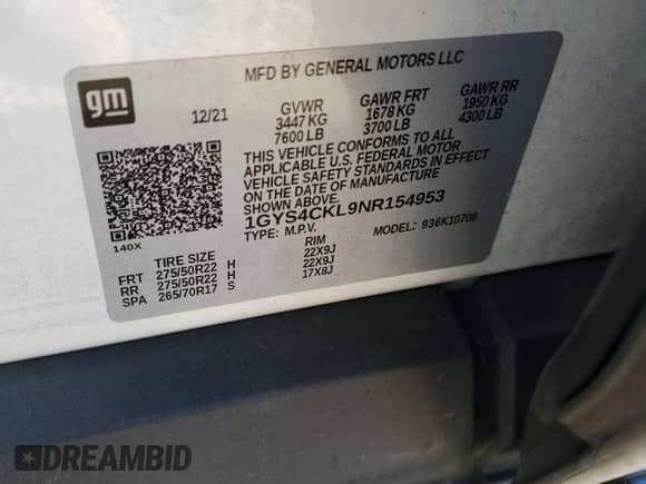 2022 Cadillac Escalade Premium Luxury с VIN 1GYS4CKL9NR154953, выставлен на аукционе Copart как лот 83537254 с пробегом 77 397 миль миль и Списание • Salvage title. История ставок и продаж доступна на DreamBid. Изображение 16.