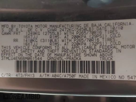 2011 Toyota Tacoma с VIN 3TMLU4EN6BM061544, выставлен на аукционе IAAI как лот 42620896 с пробегом 244 459 миль миль и . История ставок и продаж доступна на DreamBid. Изображение 9.