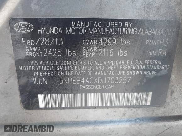 2013 Hyundai Sonata GLS с VIN 5NPEB4ACXDH703257, выставлен на аукционе IAAI как лот 43374492 с пробегом 248 866 миль миль и . История ставок и продаж доступна на DreamBid. Изображение 9.