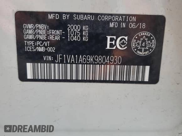 2019 Subaru WRX with VIN JF1VA1A69K9804930, listed as a Copart auction lot 80297365 with 78,859 mi miles and Clean title. Bid and sale history available at DreamBid. Image 13.