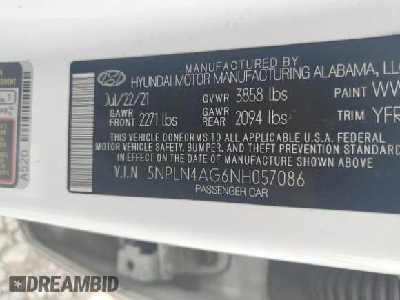 2022 Hyundai Elantra SEL с VIN 5NPLN4AG6NH057086, выставлен на аукционе Copart как лот 59780835 с пробегом 102 824 миль миль и Списание • Salvage title. История ставок и продаж доступна на DreamBid. Изображение 13.