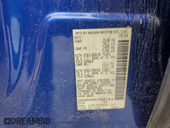 2015 Nissan Frontier SV with VIN 1N6AD0FVXFN708261, listed as a Copart auction lot 79206934 with 160,447 mi miles and Clean title. Bid and sale history available at DreamBid. Image 12.