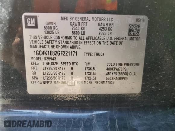 2016 Chevrolet Silverado 3500HD High Country with VIN 1GC4K1E82GF221171, listed as a Copart auction lot 49282265 with 91,249 mi miles and Salvage title. Bid and sale history available at DreamBid. Image 12.