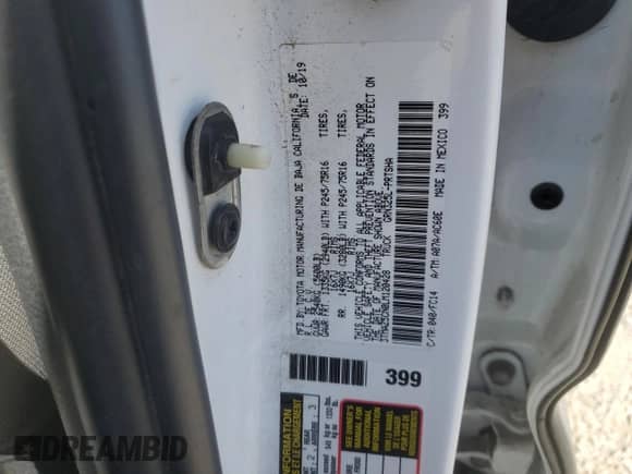 2020 Toyota Tacoma SR5 с VIN 3TMAZ5CN0LM120428, выставлен на аукционе Copart как лот 69748535 с пробегом 147 306 миль миль и Списание • Salvage title. История ставок и продаж доступна на DreamBid. Изображение 12.