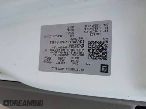 2021 Chevrolet Express Cargo with VIN 1GCWGAF75M1194461, listed as a IAAI auction lot 42122648 with 64,047 mi miles and . Bid and sale history available at DreamBid. Image 9.