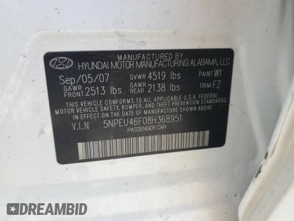 2008 Hyundai Sonata SE z VIN 5NPEU46F08H368951, wystawiony jako Copart lot #68212025 z przebiegiem 207 554 mil mil oraz Szkoda całkowita • Salvage title. Historia ofert i sprzedaży dostępna na DreamBid. Obrazek 13.