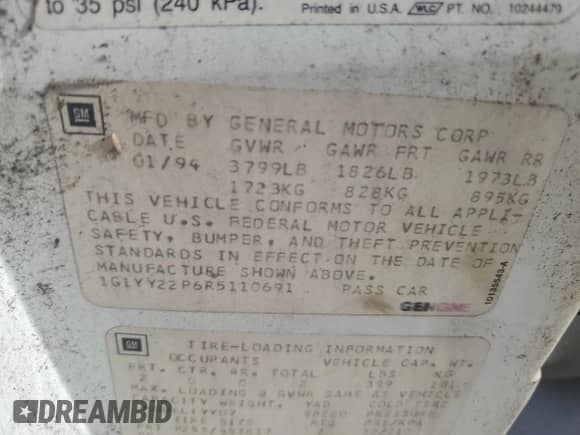 1994 Chevrolet Corvette с VIN 1G1YY22P6R5110691, выставлен на аукционе Copart как лот 77179864 с пробегом Не указан миль и Списание • Salvage title. История ставок и продаж доступна на DreamBid. Изображение 13.