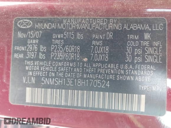 2008 Hyundai Santa Fe SE с VIN 5NMSH13E18H170524, выставлен на аукционе IAAI как лот 43337716 с пробегом 242 356 миль миль и . История ставок и продаж доступна на DreamBid. Изображение 9.
