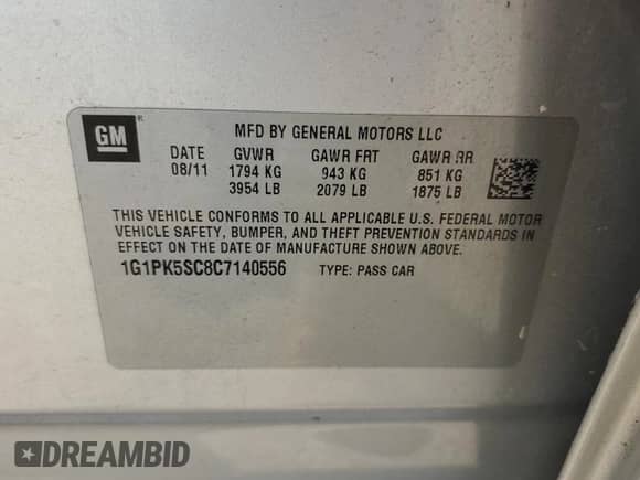 2012 Chevrolet Cruze ECO с VIN 1G1PK5SC8C7140556, выставлен на аукционе Copart как лот 86338965 с пробегом 79 694 миль миль и Списание • Salvage title. История ставок и продаж доступна на DreamBid. Изображение 12.