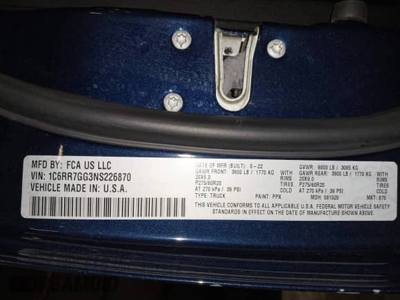 2022 Ram 1500 Warlock with VIN 1C6RR7GG3NS226870, listed as a IAAI auction lot 40772621 with 36,318 mi miles and . Bid and sale history available at DreamBid. Image 9.