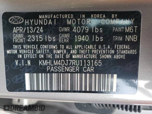 2024 Hyundai Elantra Blue z VIN KMHLM4DJ7RU113165, wystawiony jako Copart lot #67305165 z przebiegiem 9 957 mil mil oraz Szkoda całkowita • Salvage title. Historia ofert i sprzedaży dostępna na DreamBid. Obrazek 12.