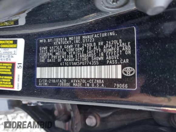 2023 Toyota Camry LE z VIN 4T1C11AK5PU774355, wystawiony jako Copart lot #64551525 z przebiegiem 23 166 mil mil oraz Czysty tytuł • Clean title. Historia ofert i sprzedaży dostępna na DreamBid. Obrazek 12.