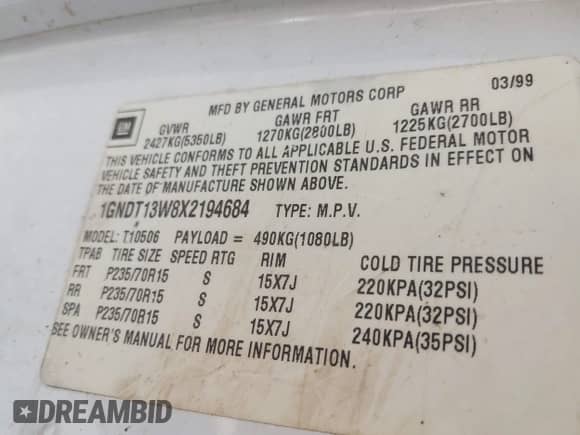 1999 Chevrolet Blazer LS z VIN 1GNDT13W8X2194684, wystawiony jako IAAI lot #41845973 z przebiegiem 423 234 mil mil oraz . Historia ofert i sprzedaży dostępna na DreamBid. Obrazek 9.